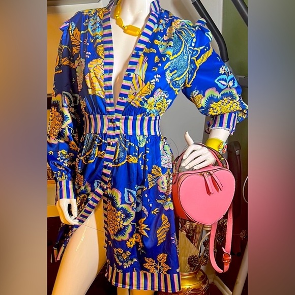 Dresses & Skirts - Floral Blue Dress with Pink Accents